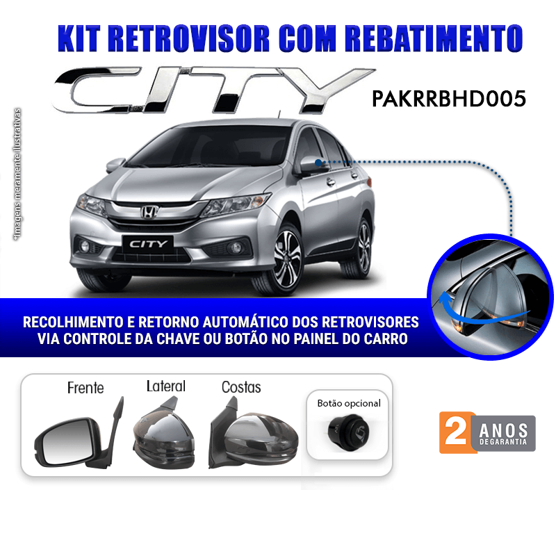 Kit Retrovisor Rebatimento Honda City 2015-2020 Tragial