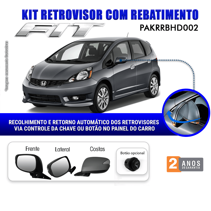 Kit Retrovisor Rebatimento Honda Fit 2008-2014 Tragial