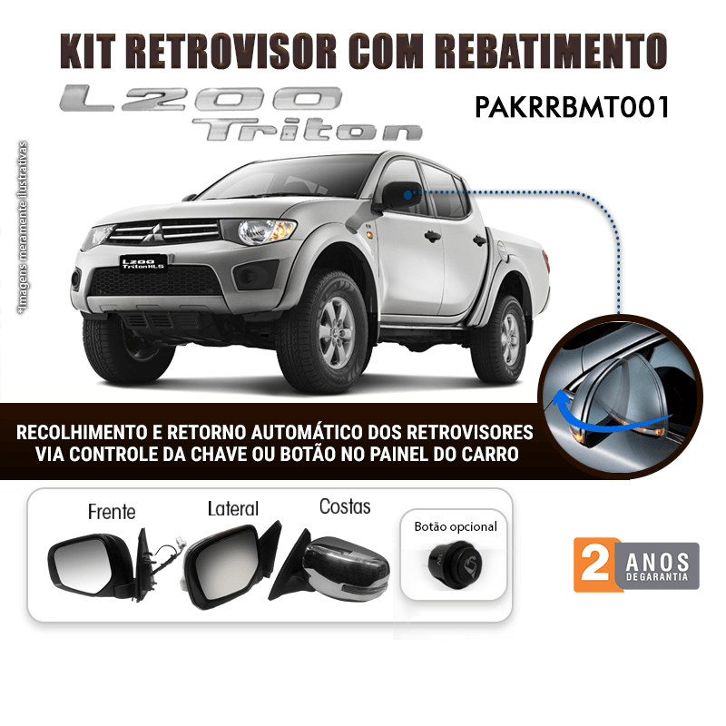 Kit Retrovisor Rebatimento Mitsubishi L200 Triton 2014-2015 Tragial