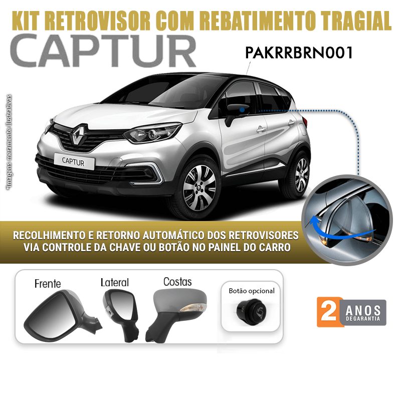 Kit Retrovisor Rebatimento Renault Captur Tragial