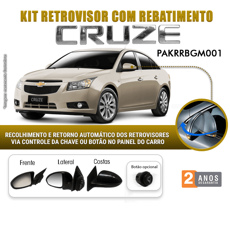 Kit Retrovisor Rebatimento GM Chevrolet Cruze 2012-2016 Tragial 