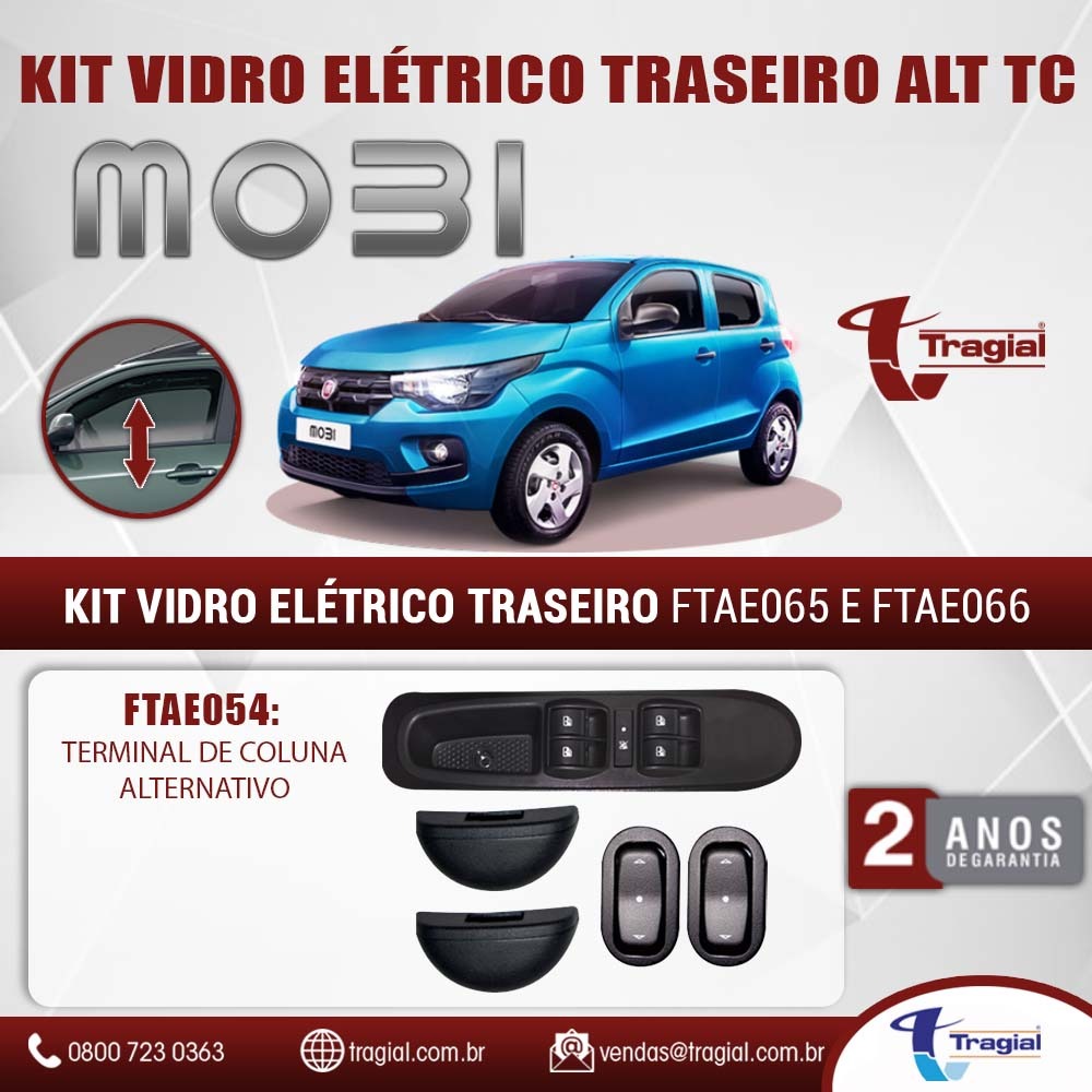 Kit Vidro Elétrico com Sistema Antiesmagamento Fiat Mobi 4 Portas Traseiro Tragial