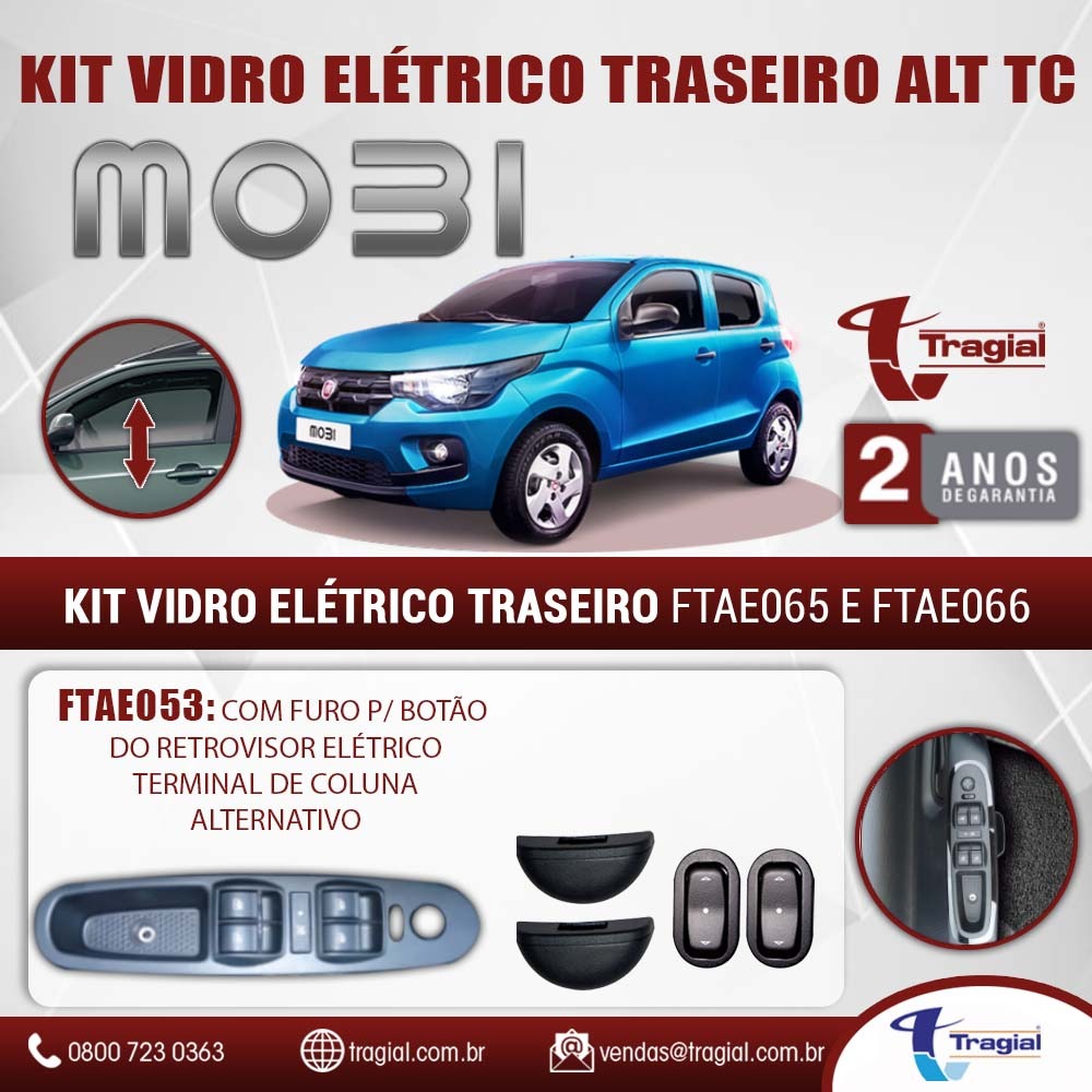 Kit Vidro Elétrico com Sistema Antiesmagamento Fiat Mobi 4 Portas Traseiro Tragial