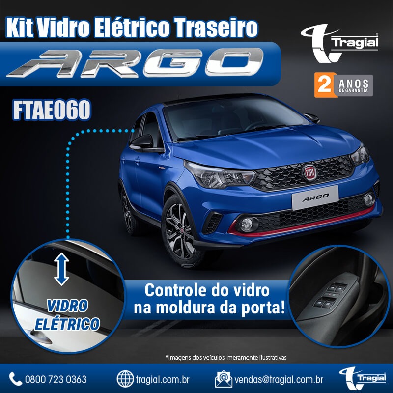 Kit Vidro Elétrico com Sistema Antiesmagamento Fiat Argo 4 Portas Traseiro Tragial
