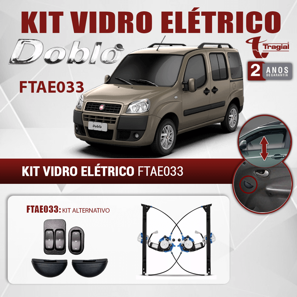 Kit Vidro Elétrico com Sistema Antiesmagamento Fiat Doblo Tragial