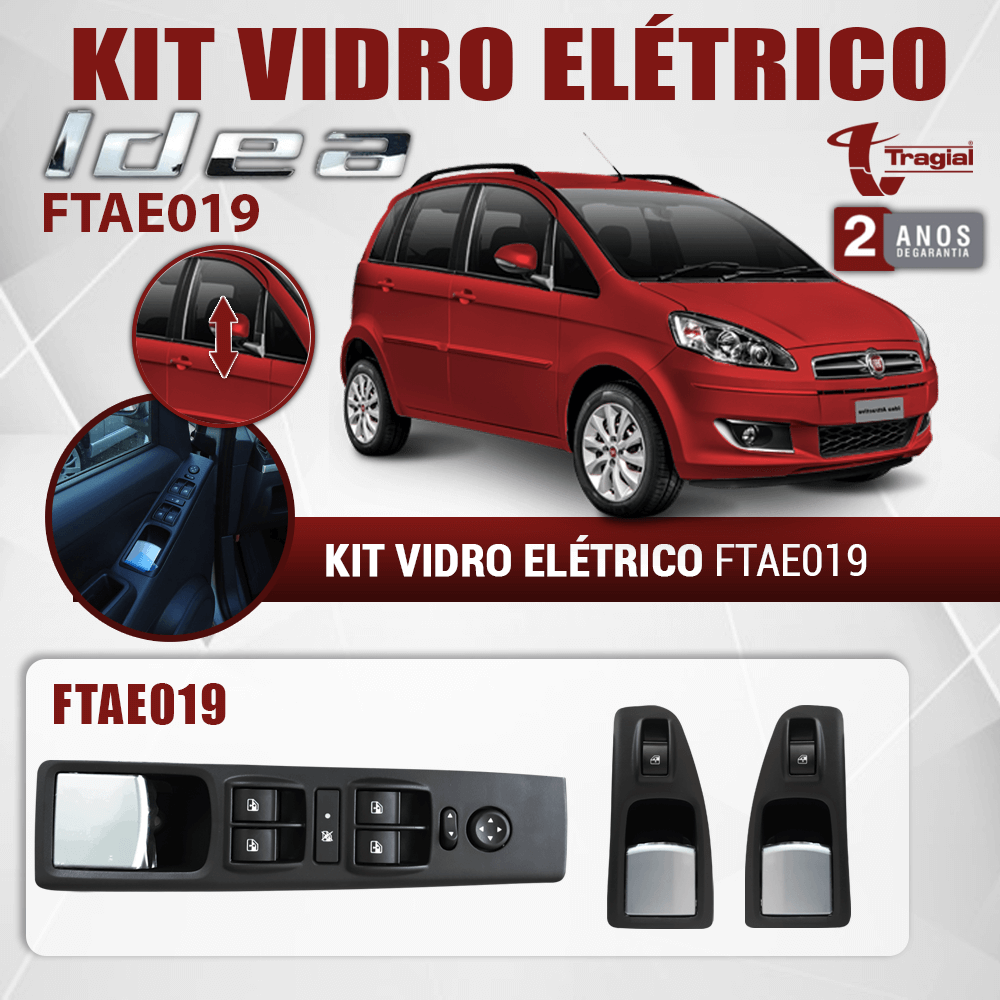 Kit Vidro Elétrico com Sistema Antiesmagamento Fiat Idea 2006-2016 4 Portas Traseiro Tragial