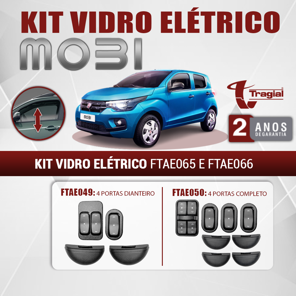 Kit Vidro Elétrico com Sistema Antiesmagamento Fiat Mobi 2016 em Diante 4 Portas Dianteiro Tragial