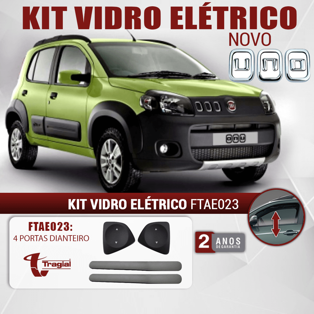 Kit Vidro Elétrico com Sistema Antiesmagamento Fiat Novo Uno Way 4 Portas Dianteiro Tragial.