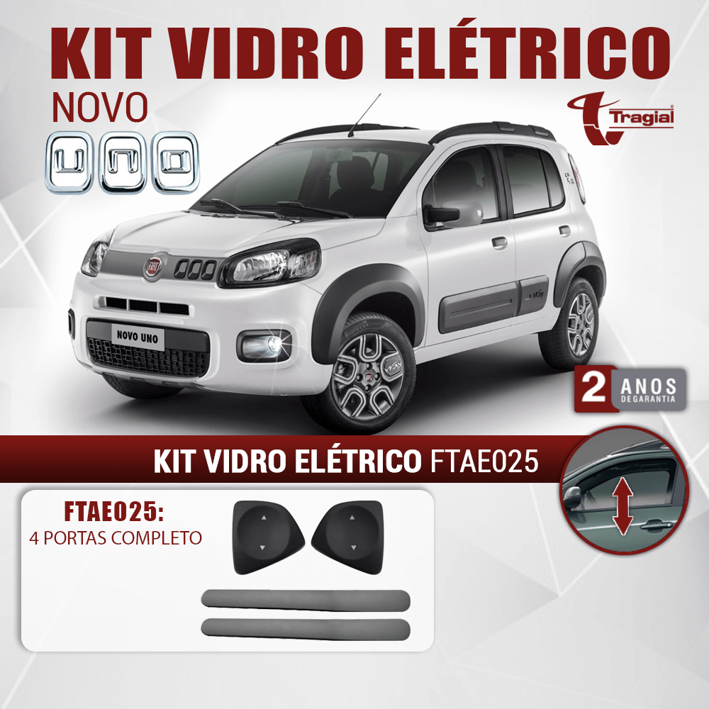 Kit Vidro Elétrico com Sistema Antiesmagamento Fiat Novo Uno Way 4 Portas Completo Tragial.