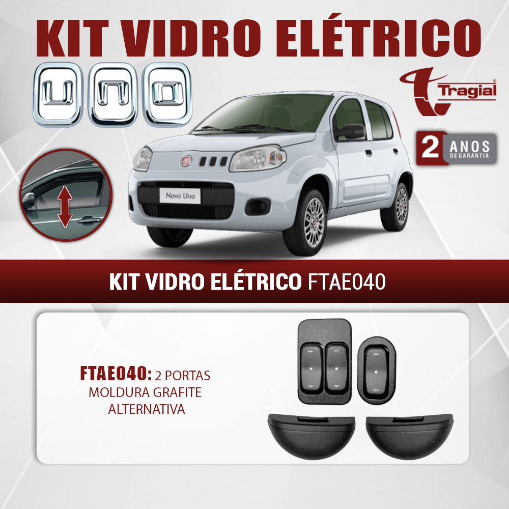 Kit Vidro Elétrico com Sistema Antiesmagamento Fiat Novo Uno Evolution 2 Portas Tragial