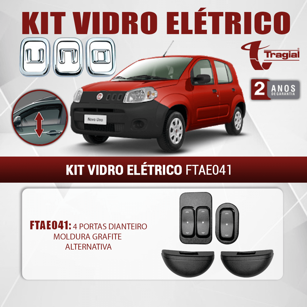 Kit Vidro Elétrico com Sistema Antiesmagamento Fiat Novo Uno Evolution 4 Portas Dianteiro Tragial