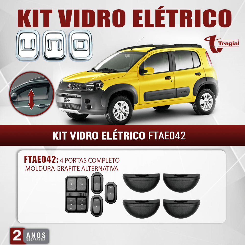 Kit Vidro Elétrico com Sistema Antiesmagamento Fiat Novo Uno Evolution 4 Portas Completo Tragial