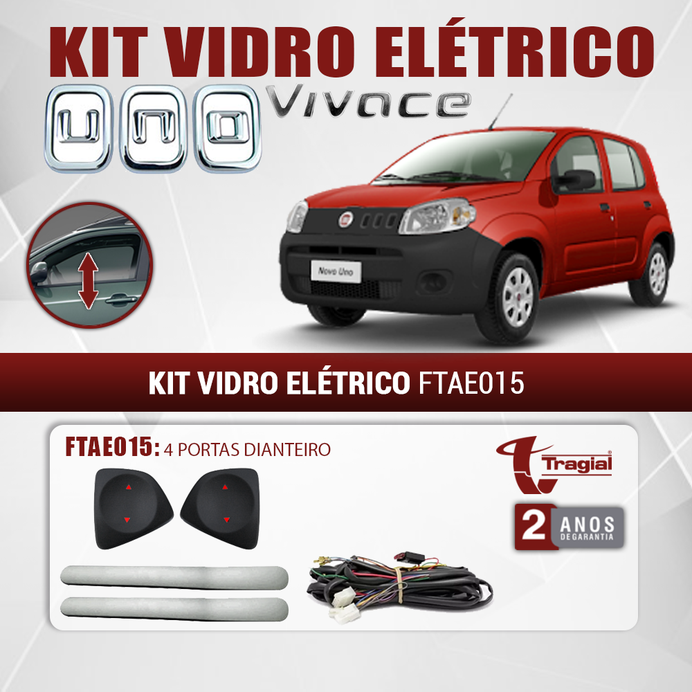 Kit Vidro Elétrico com Sistema Antiesmagamento Fiat Novo Uno Vivace 4 Portas Dianteiro Tragial