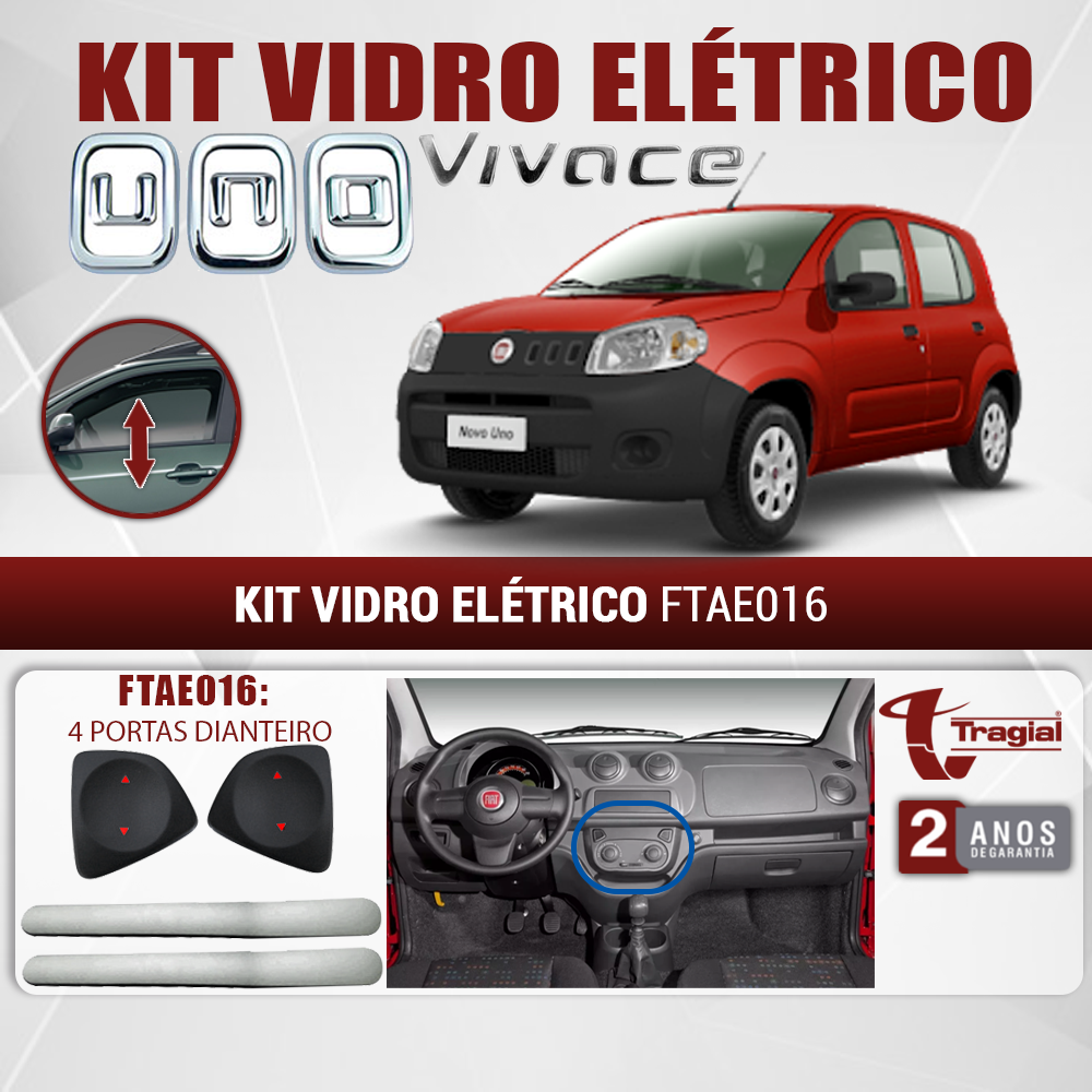 Kit Vidro Elétrico Fiat Novo Uno Vivace 4 Portas Dianteiro Tragial