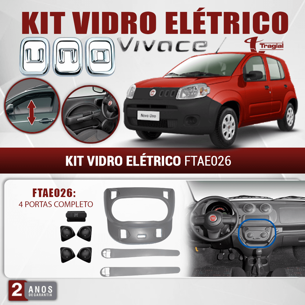 Kit Vidro Elétrico Fiat Novo Uno Vivace 2010 4 Portas Completo Tragial
