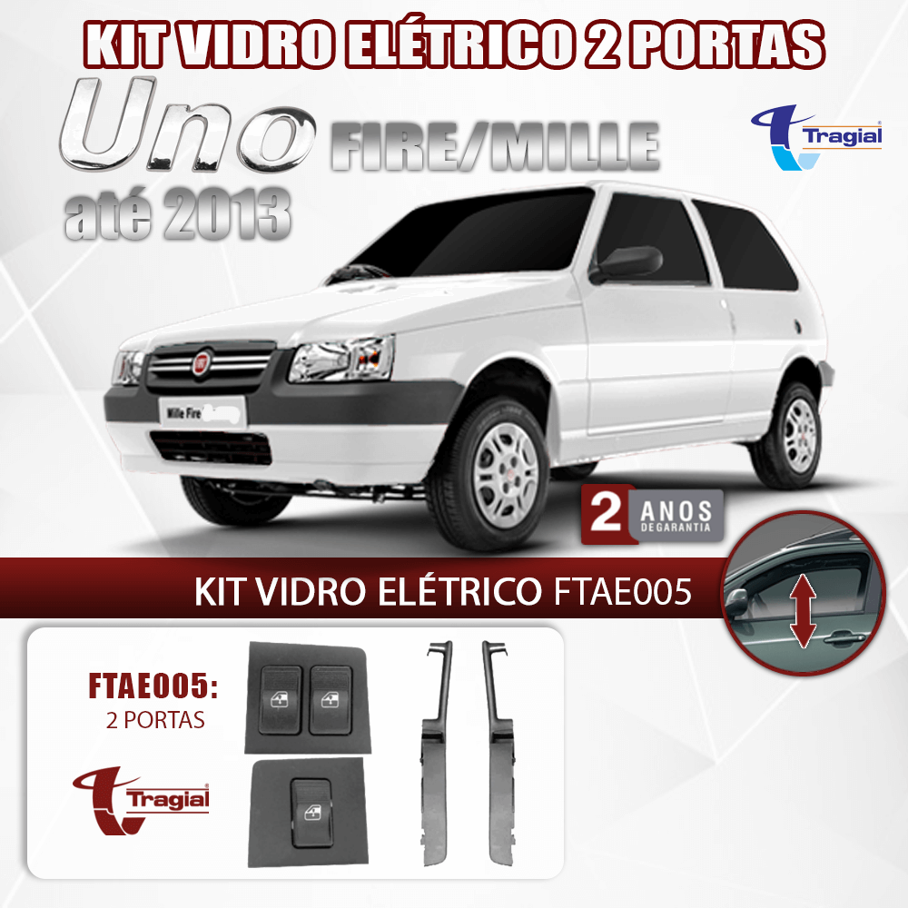 Kit Vidro Elétrico com Sistema Antiesmagamento Fiat Uno 1985-2013 2 Portas Tragial