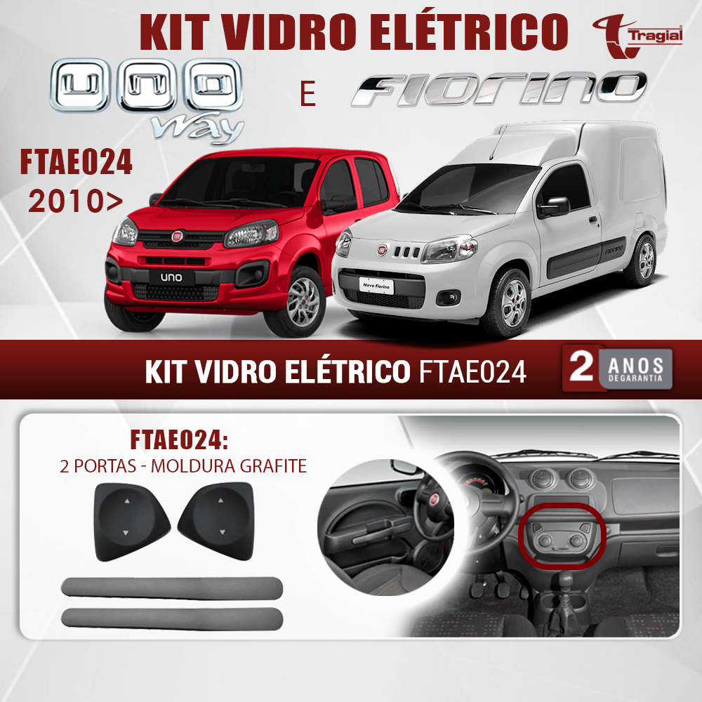 Kit Vidro Elétrico com Sistema Antiesmagamento Fiat Novo Uno Way 2 Portas Tragial.