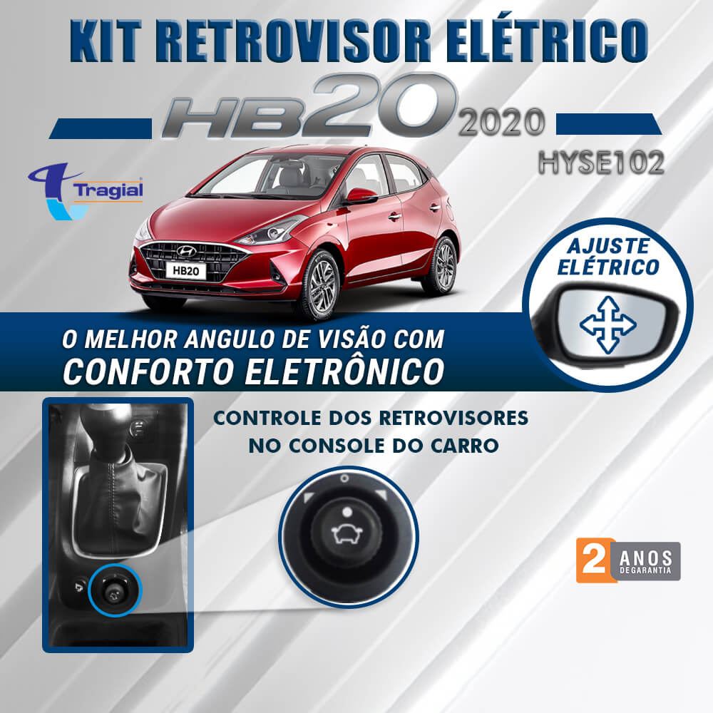 Kit Retrovisor Elétrico com Tilt Down Hyundai HB20 2020 Tragial