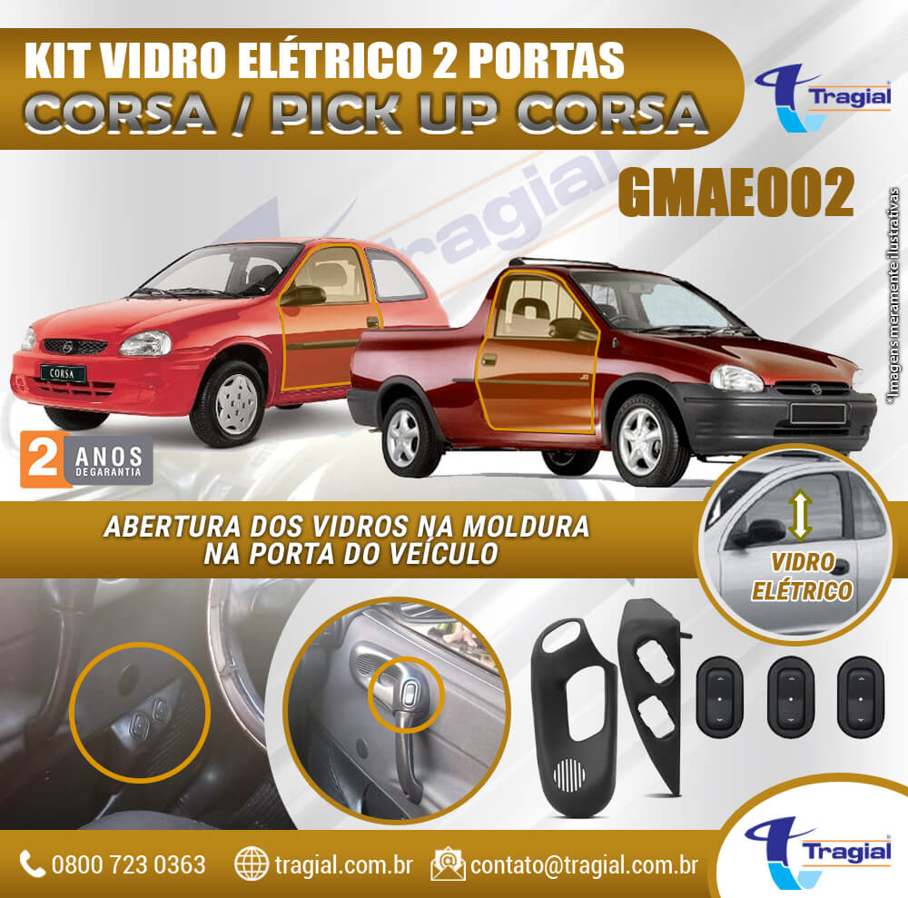 Kit Vidro Elétrico com Sistema Antiesmagamento Gm Chevrolet Corsa Pick Up Tragial