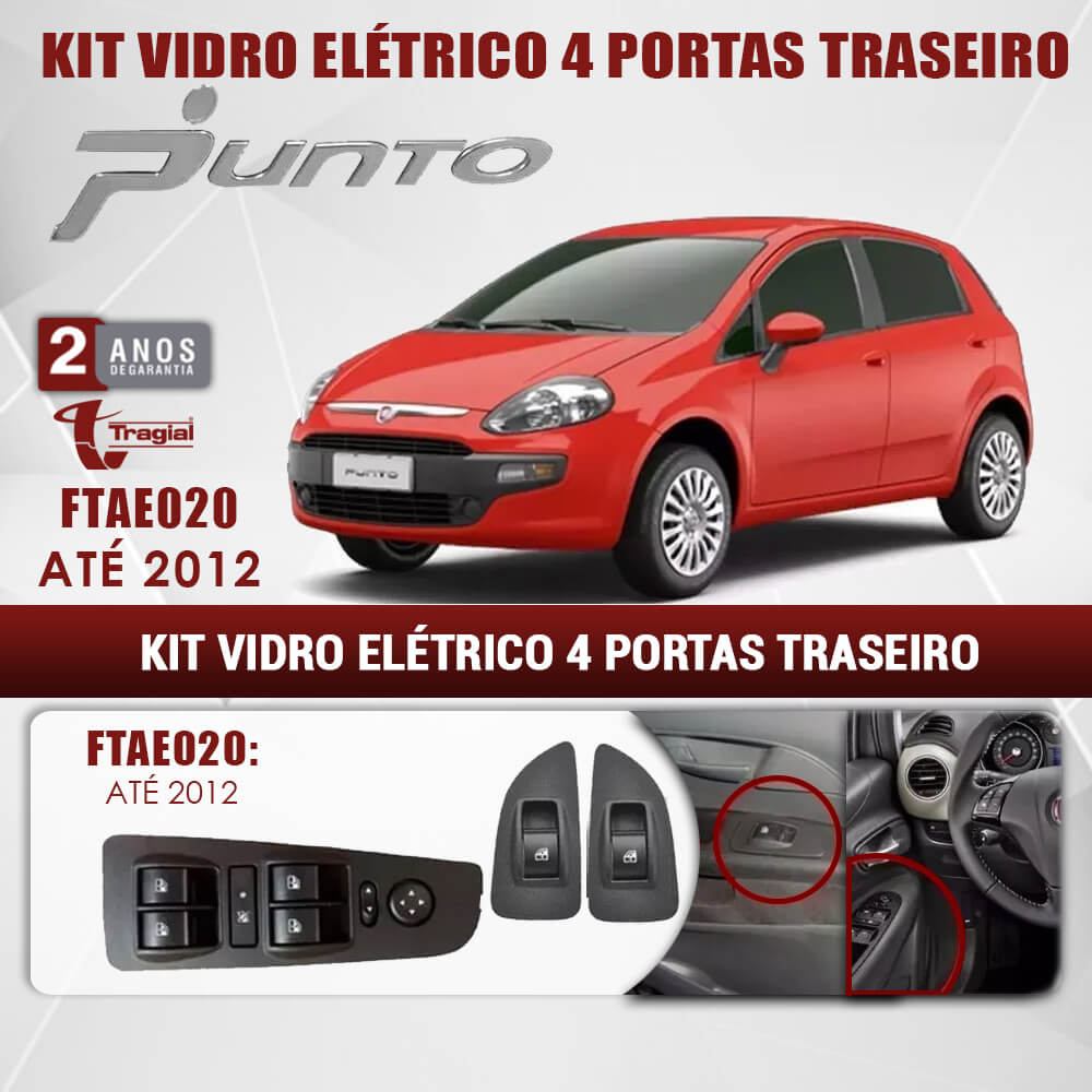 Kit Vidro Elétrico com Sistema Antiesmagamento Fiat Punto 2012 4 Portas Traseiro Tragial