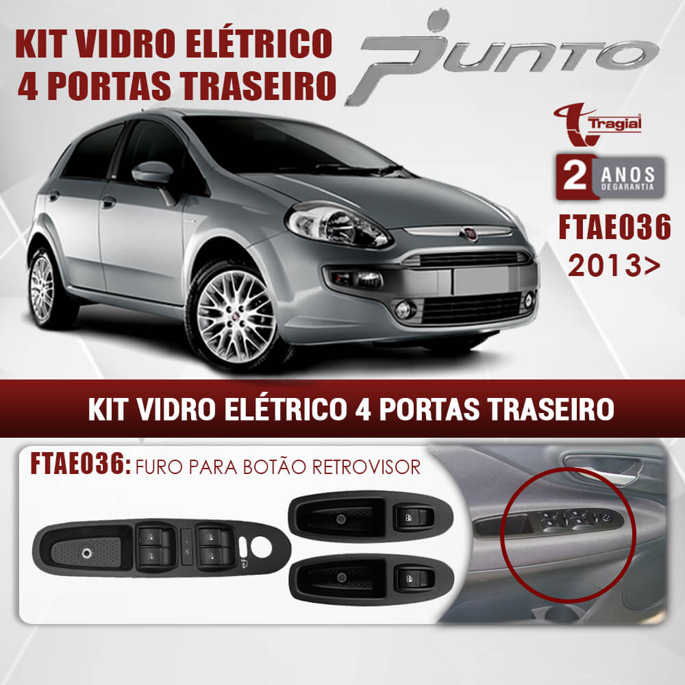 Kit Vidro Elétrico com Sistema Antiesmagamento Fiat Punto 2013 4 Portas Traseiro Tragial
