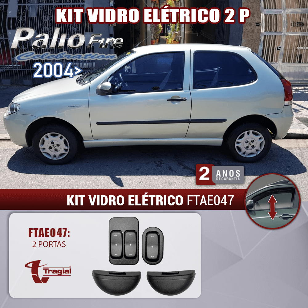Kit Vidro Elétrico com Sistema Antiesmagamento Fiat Pálio Fire-Celebration-EL 2004  Tragial