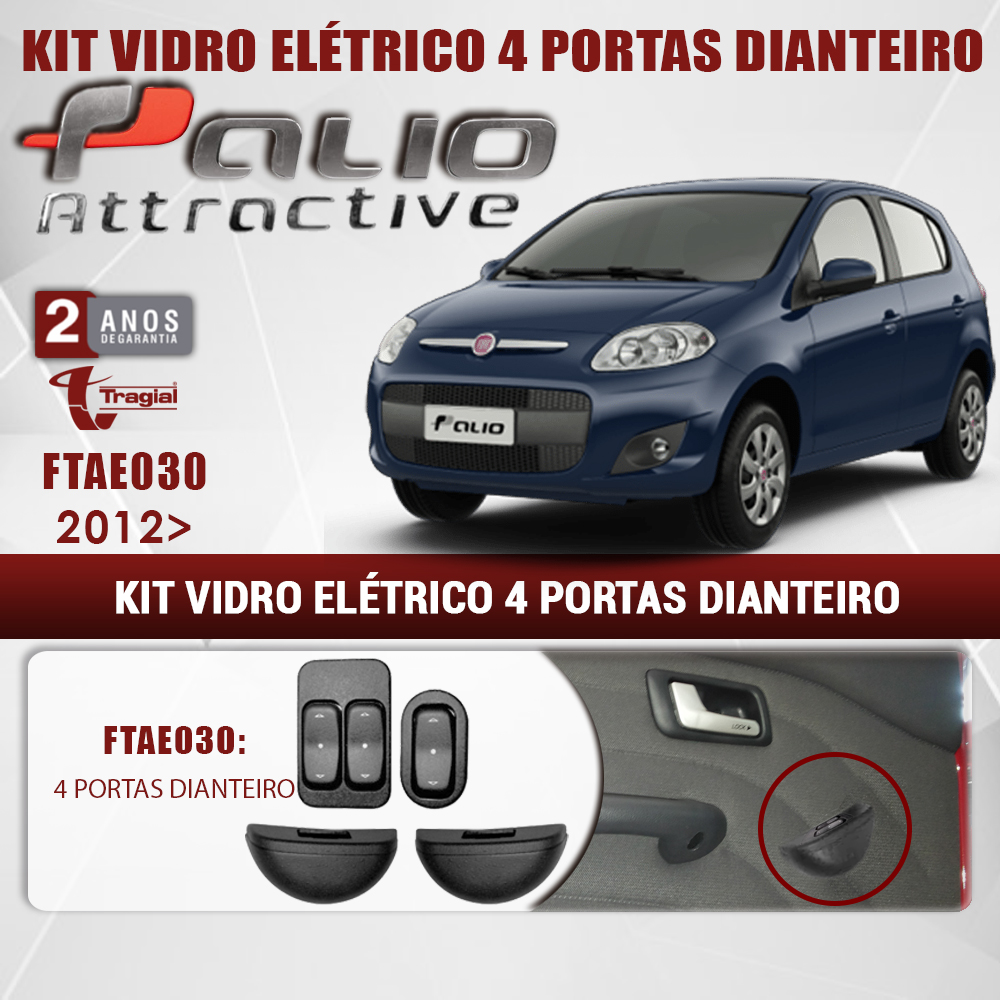 Kit Vidro Elétrico com Sistema Antiesmagamento Fiat Palio Attractive – Essence 4 Portas Traseiro Tragial