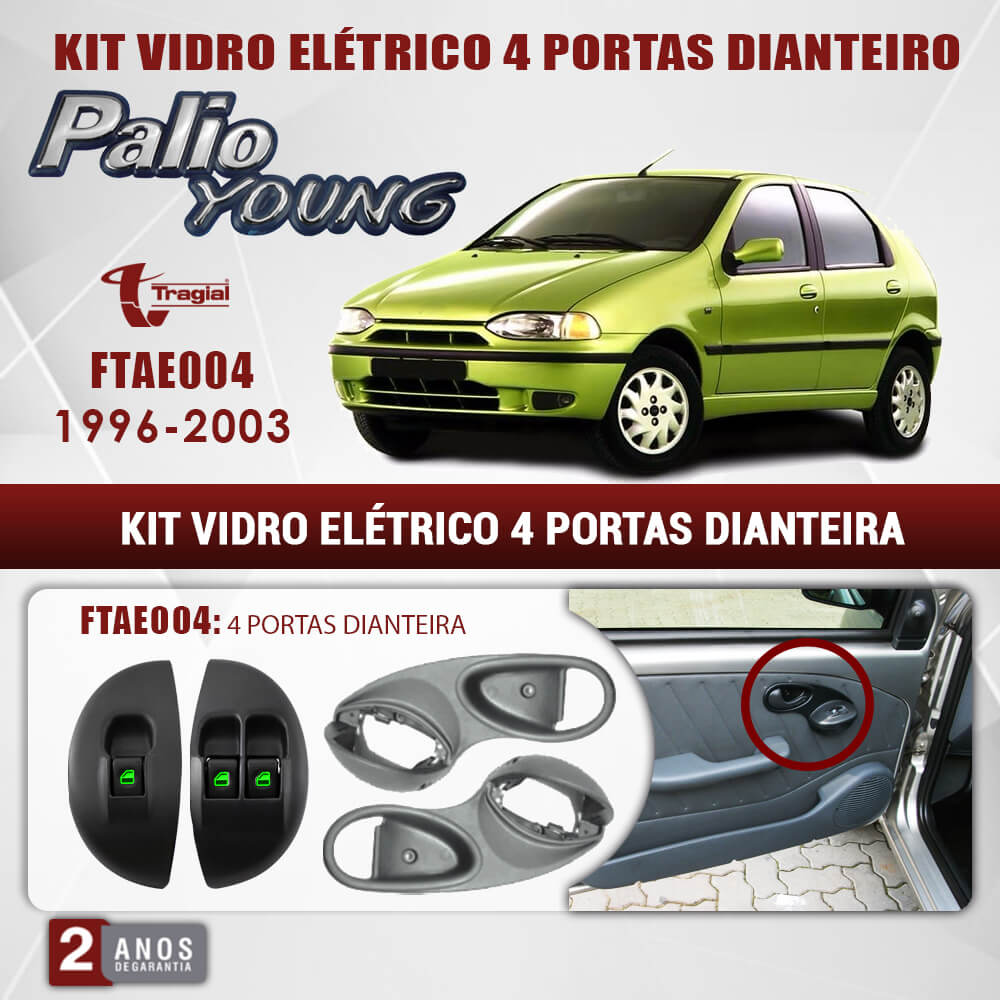 Kit Vidro Elétrico com Sistema Antiesmagamento Fiat Pálio Young 1996-2003 4 Portas Dianteiro Tragial