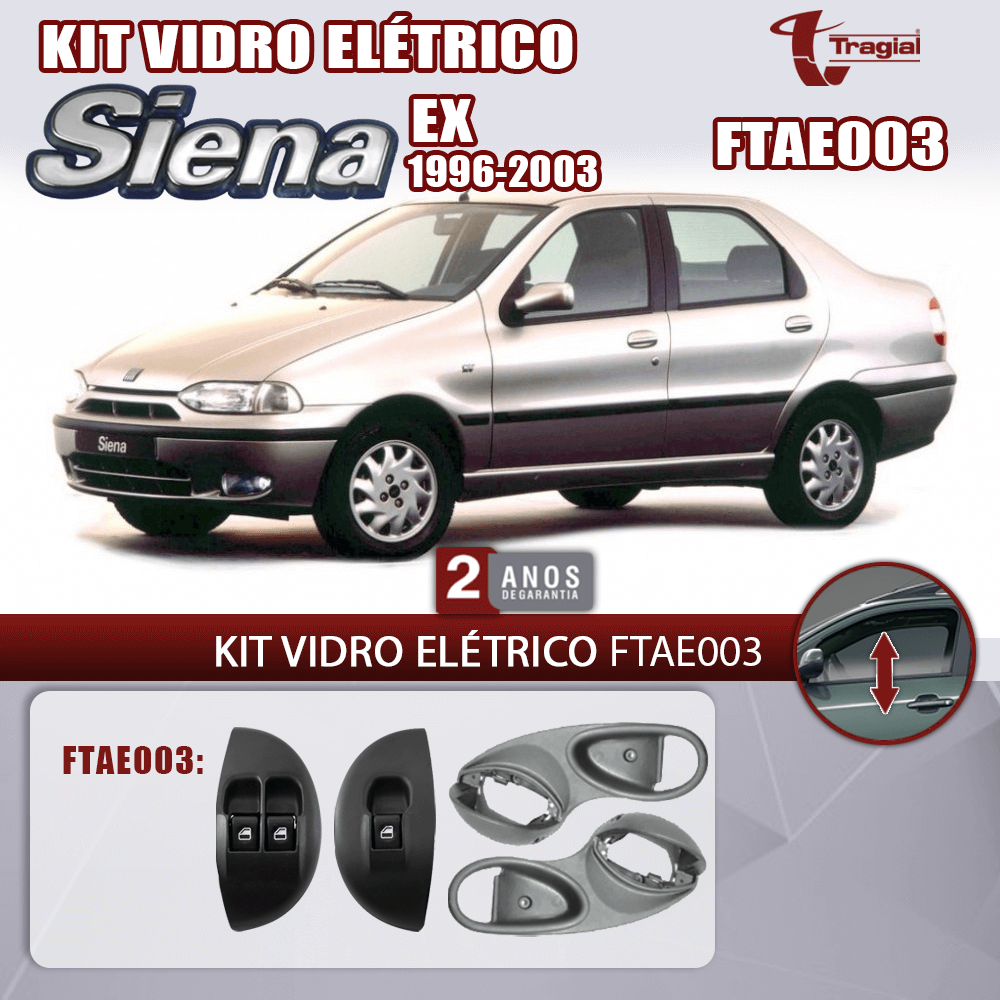 Kit Vidro Elétrico com Sistema Antiesmagamento Fiat Siena EX 1996-2003 Tragial