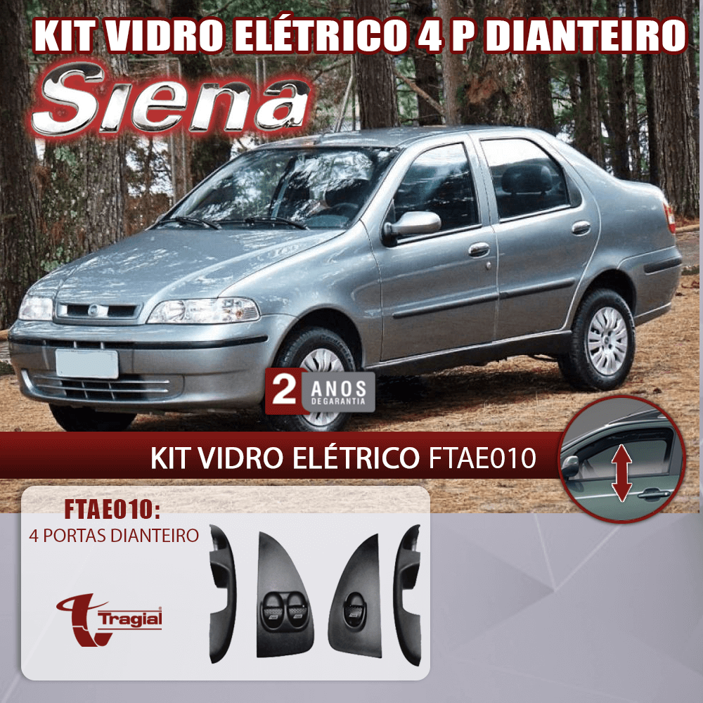 Kit Vidro Elétrico com Sistema Antiesmagamento Fiat Siena 2004 4 Portas Dianteiro Tragial