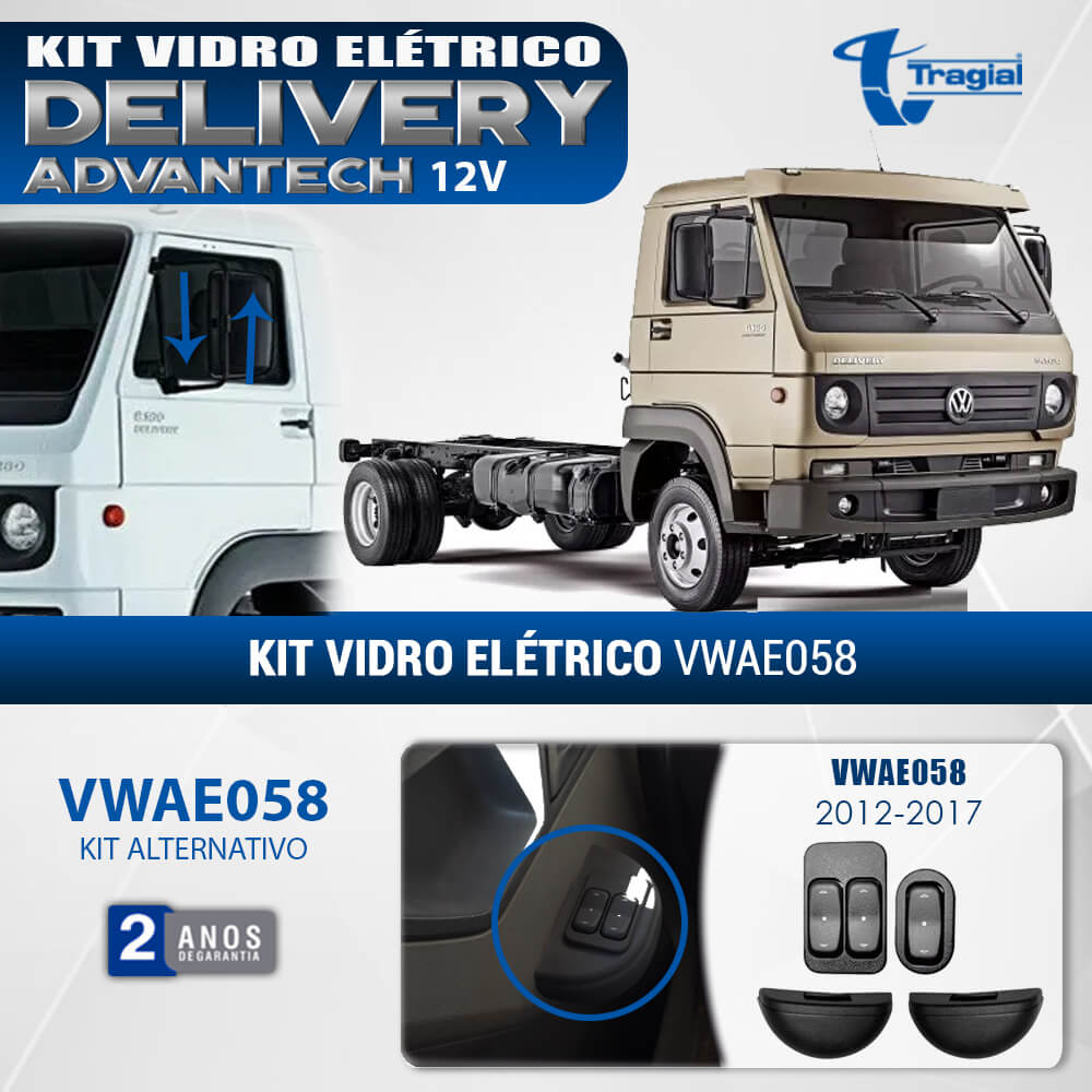 Kit Vidro Elétrico com Sistema Antiesmagamento Volkswagen Delivery / Advantech 12v 2012-2017 Tragial