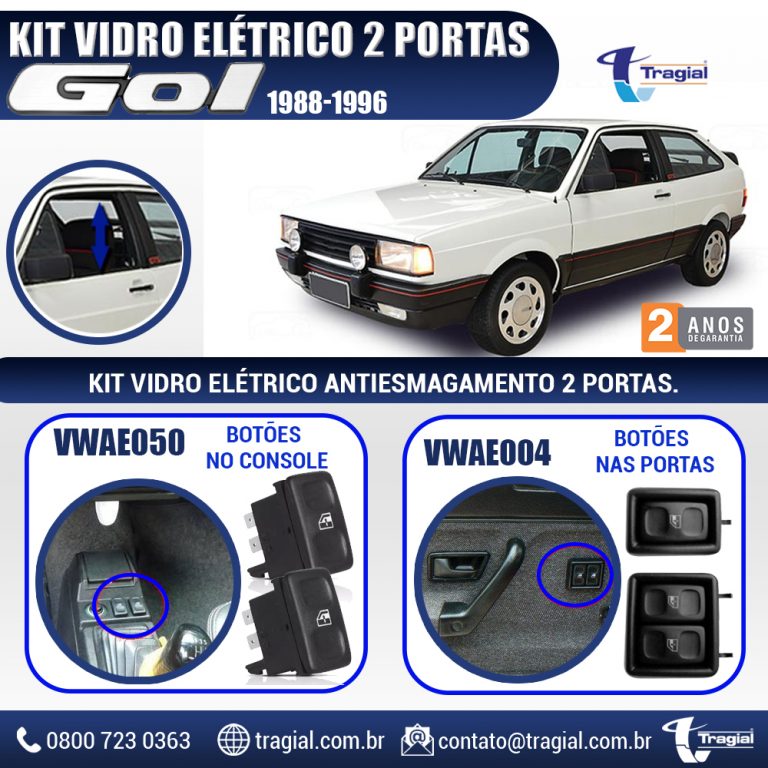 Kit Vidro Elétrico com Sistema Antiesmagamento Volkswagen Gol Quadrado 2 Portas 19881996