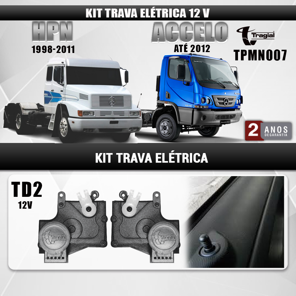 Kit Trava Elétrica Mercedes Benz Accelo 12v até 2012 2 Portas Tragial
