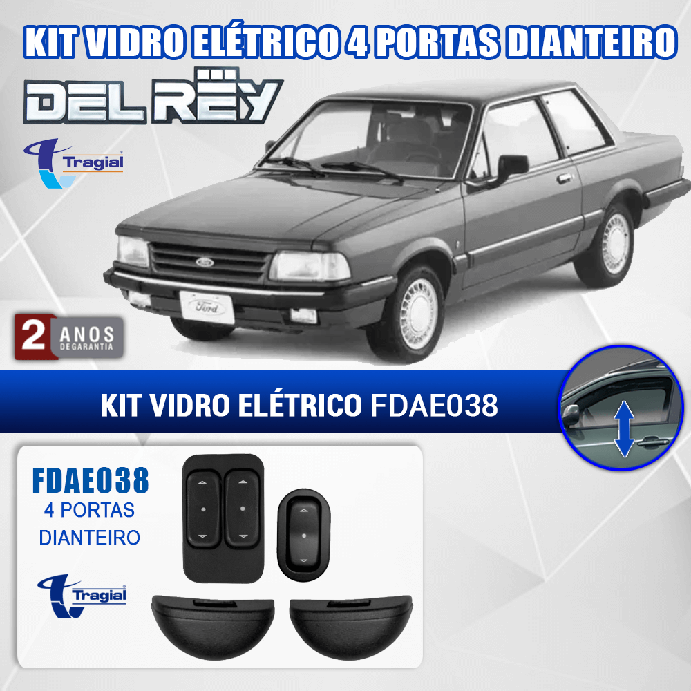 Kit Vidro Elétrico com Sistema Antiesmagamento Ford Del Rey 4 Portas Dianteiro Tragial