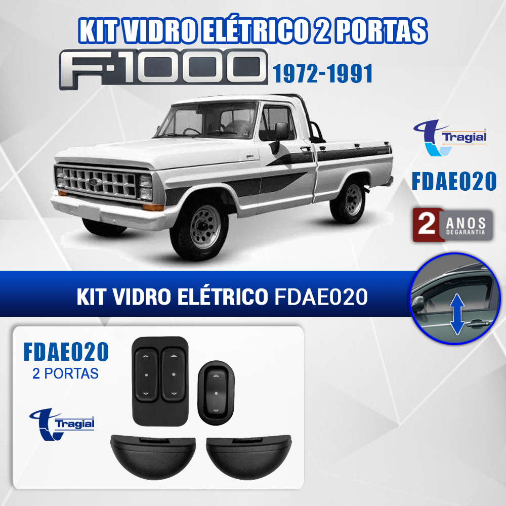 Kit Vidro Elétrico com Sistema Antiesmagamento Ford F-1000 1972-1991 2 Portas Tragial