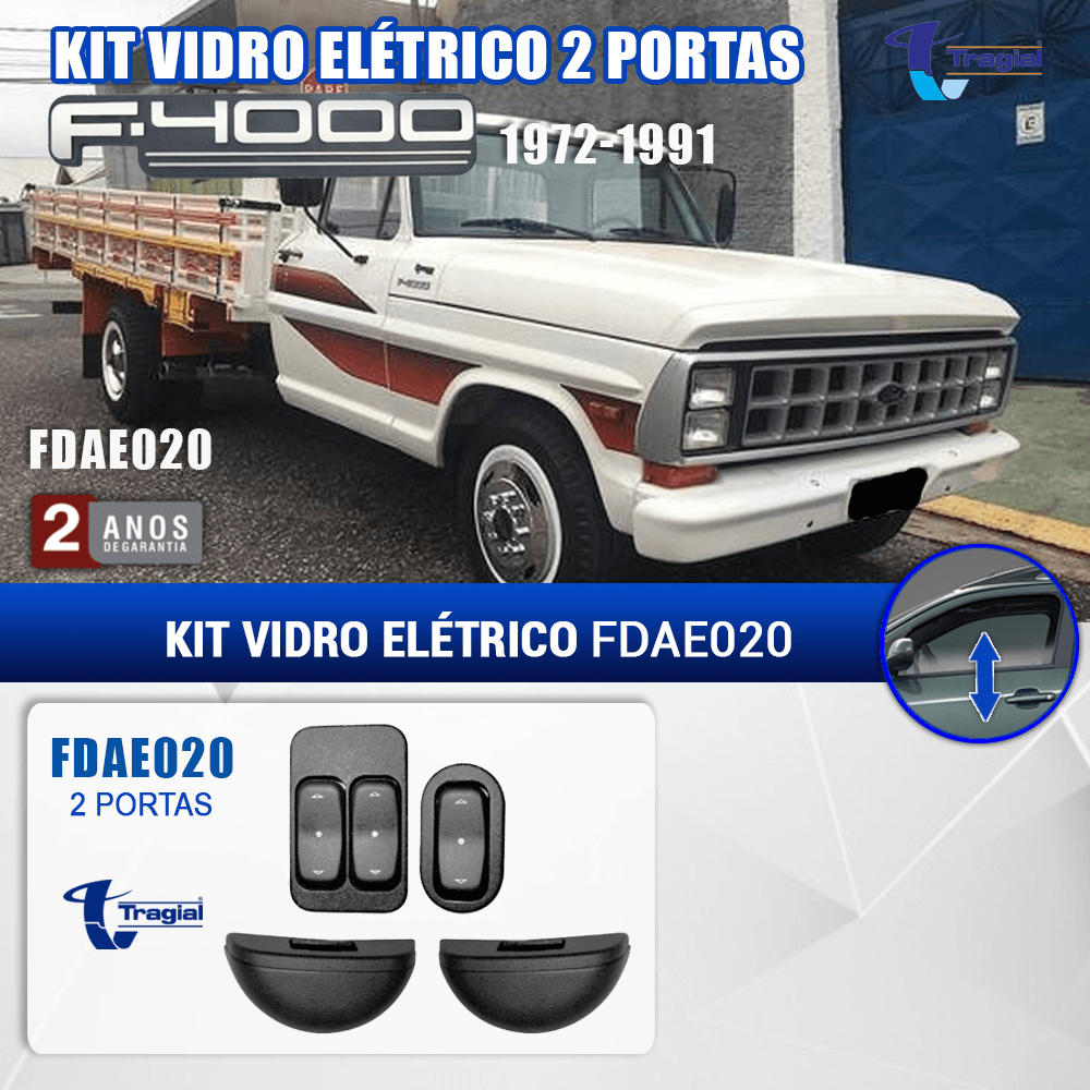 Kit Vidro Elétrico com Sistema Antiesmagamento Ford F-4000 1972-1991 2 Portas Tragial