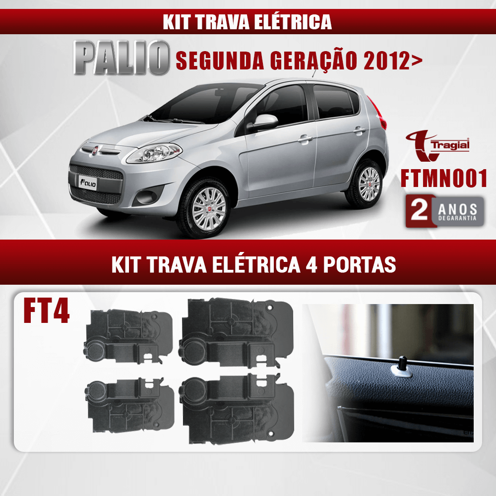 Kit Trava Elétrica Fiat Novo Palio 2ª Geração 2012 em Diante 4 Portas Tragial