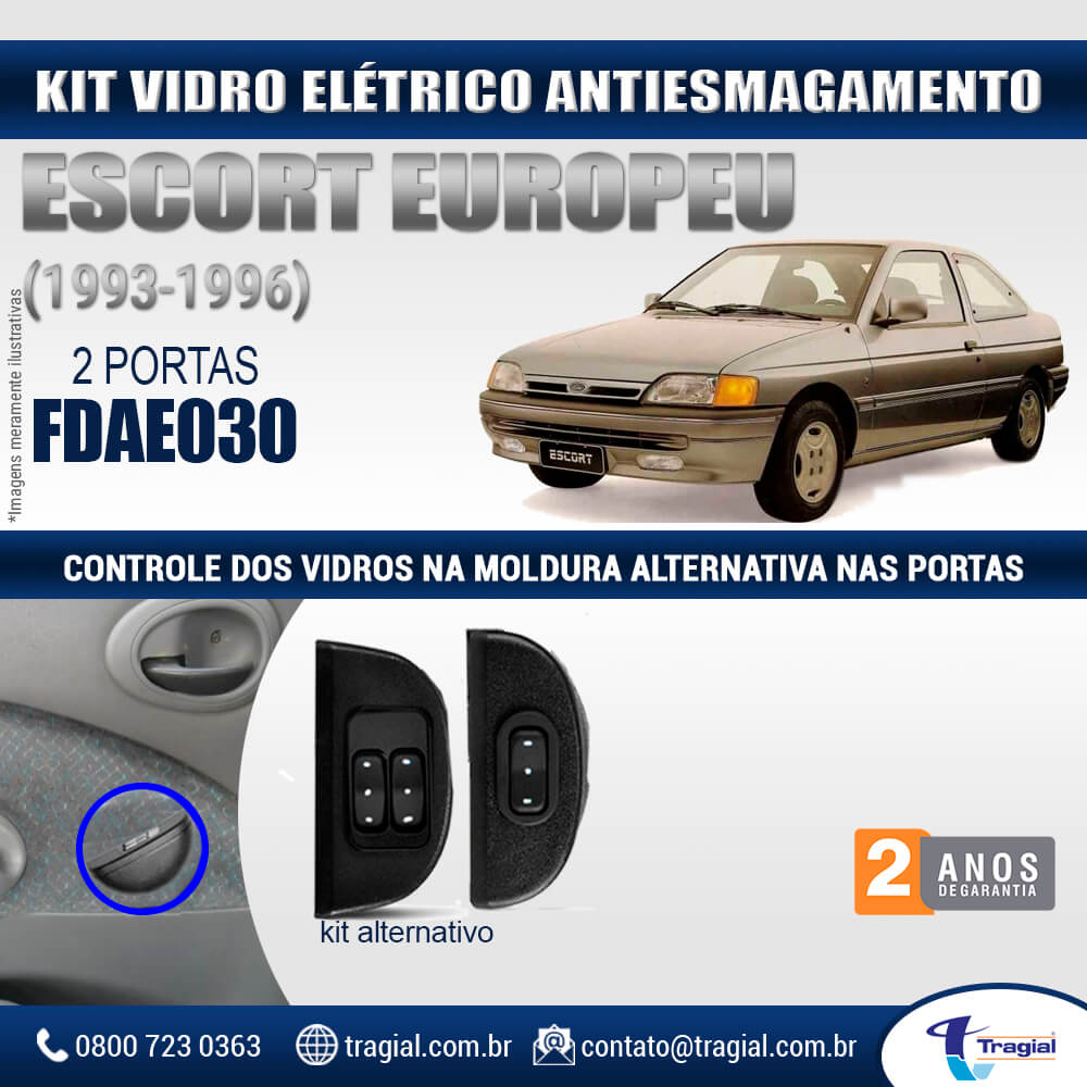 Kit Vidro Elétrico com Sistema Antiesmagamento Ford Escort Europeu 1993-1996 2 Portas Tragial
