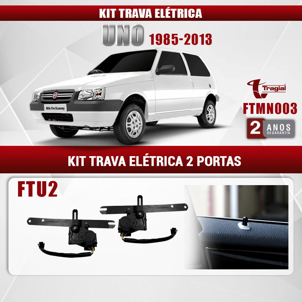 Kit Trava Elétrica Fiat Uno 1985-2013  2 Portas Tragial