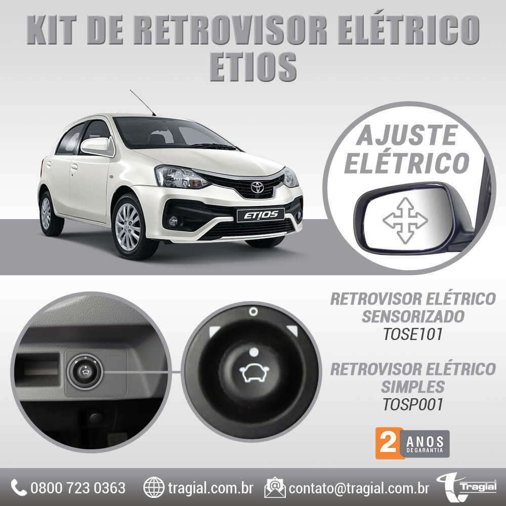 Kit Retrovisor Elétrico Simples Toyota Etios Alternativo Tragial