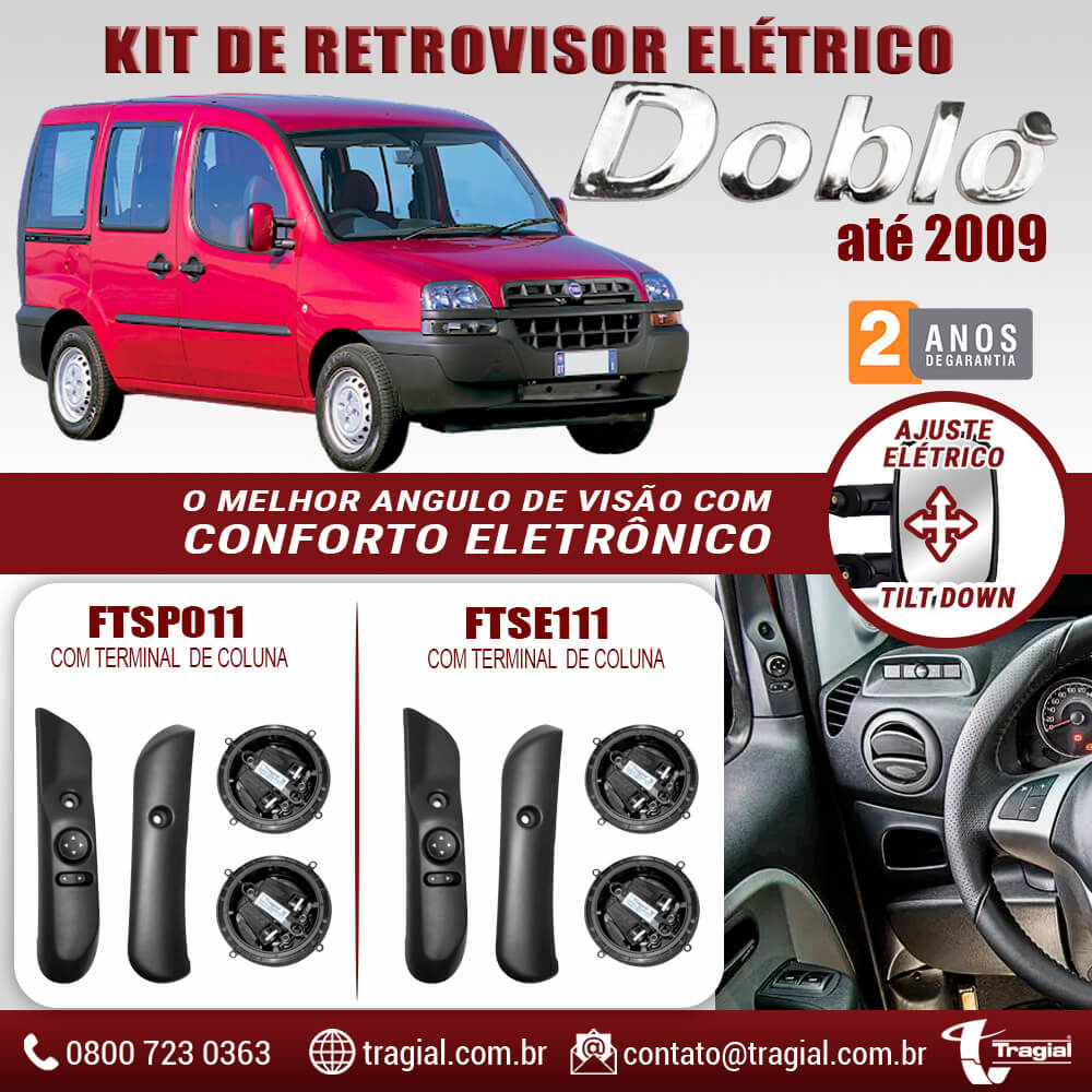 Kit Retrovisor Elétrico Simples Fiat Doblo até 2009 Tragial