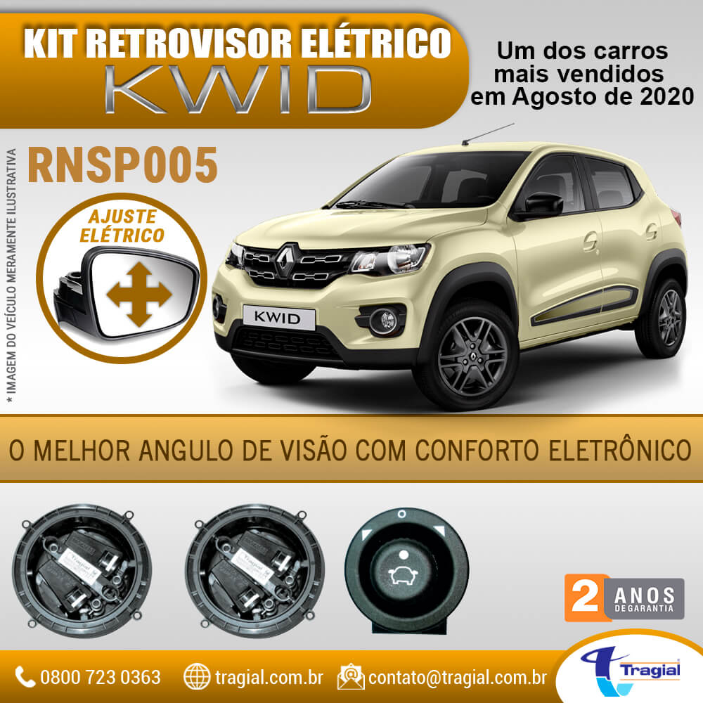 Kit Retrovisor Elétrico Simples Renault Kwid Alternativo Tragial