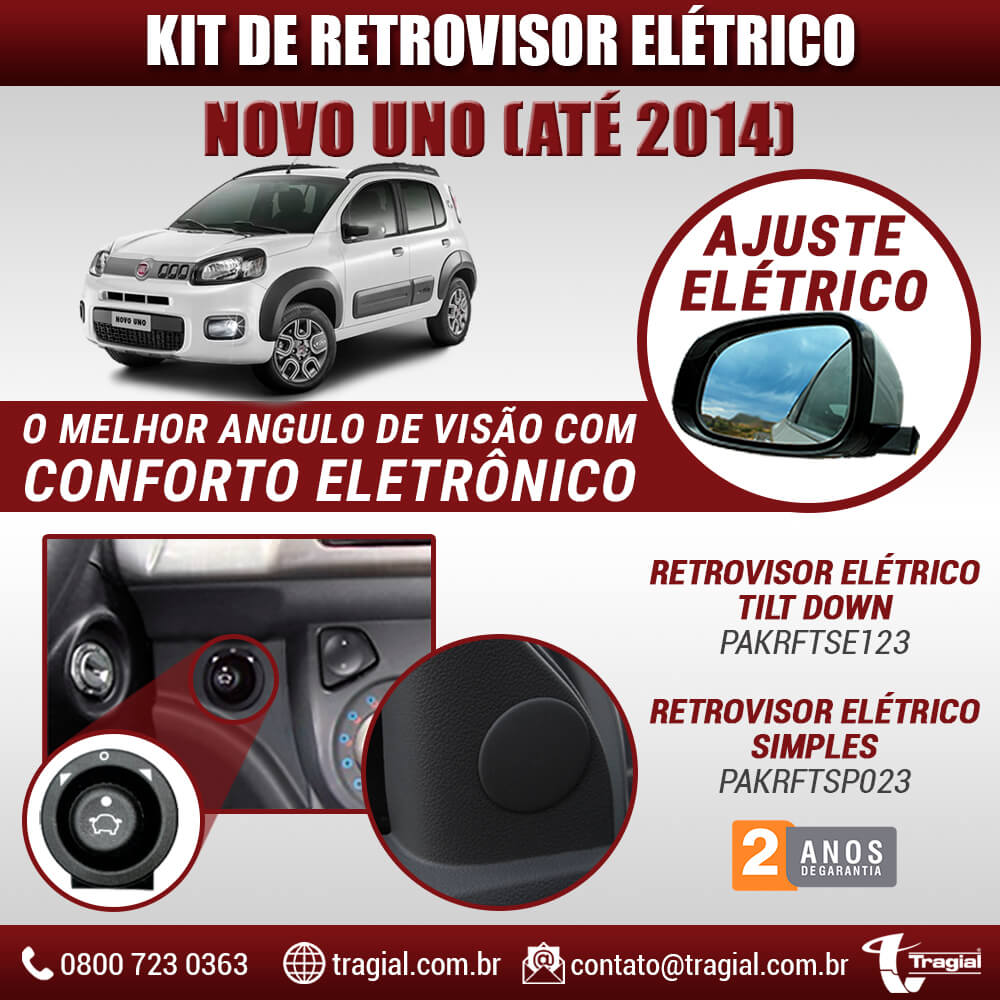 Kit Retrovisor Elétrico Sensorizado ( Tilt Down )  Fiat Novo Uno até 2014 Alternativo Tragial