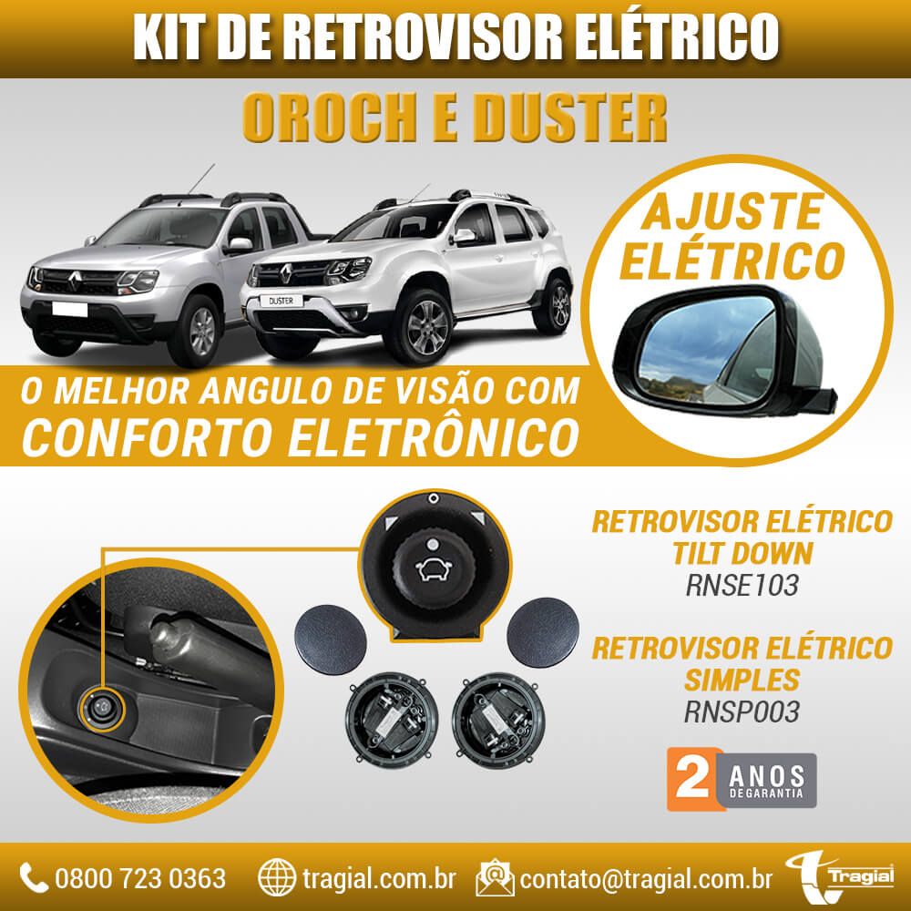 Kit Retrovisor Elétrico Simples Renault Oroch Alternativo Tragial