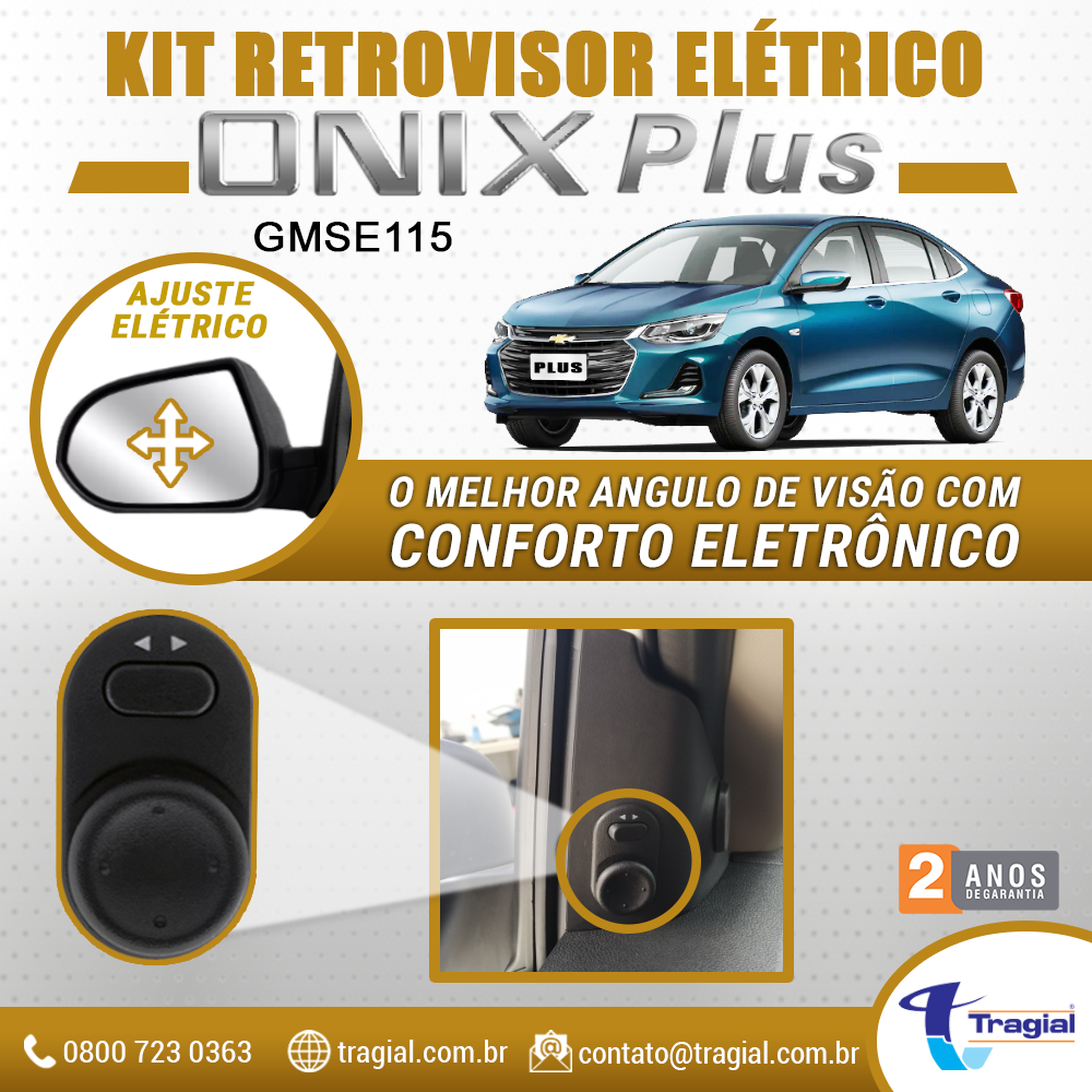Kit Retrovisor Elétrico Sensorizado ( Tilt Down ) GM Chevrolet Onix Plus Tragial