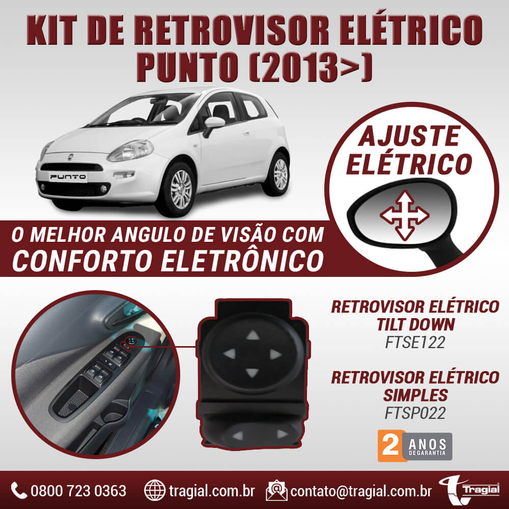 Kit Retrovisor Elétrico Sensorizado ( Tilt Down ) Fiat Punto 2013 > (com Vidro Elétrico 4 Portas Dianteiro) Tragial