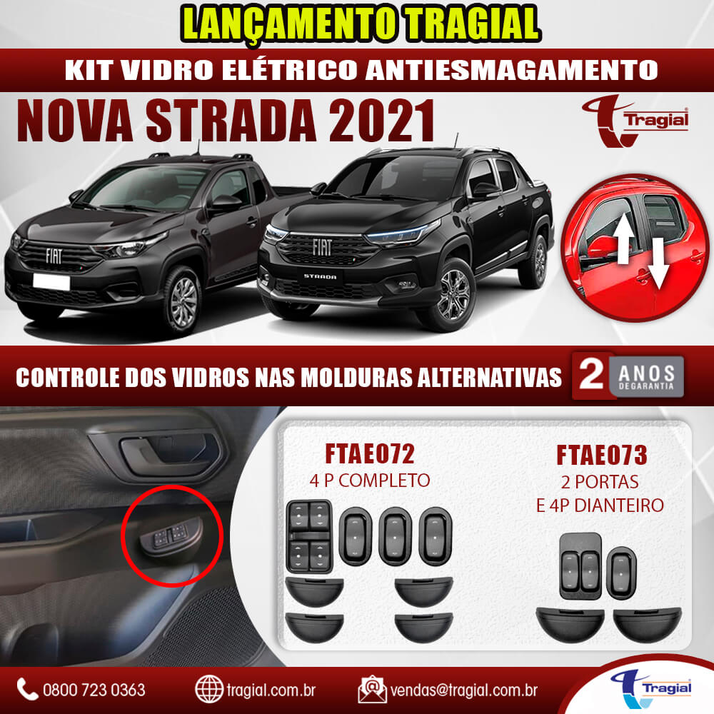 Kit Vidro Elétrico com Sistema Antiesmagamento Fiat Nova Strada (2 e 4 Portas Dianteiro) Tragial
