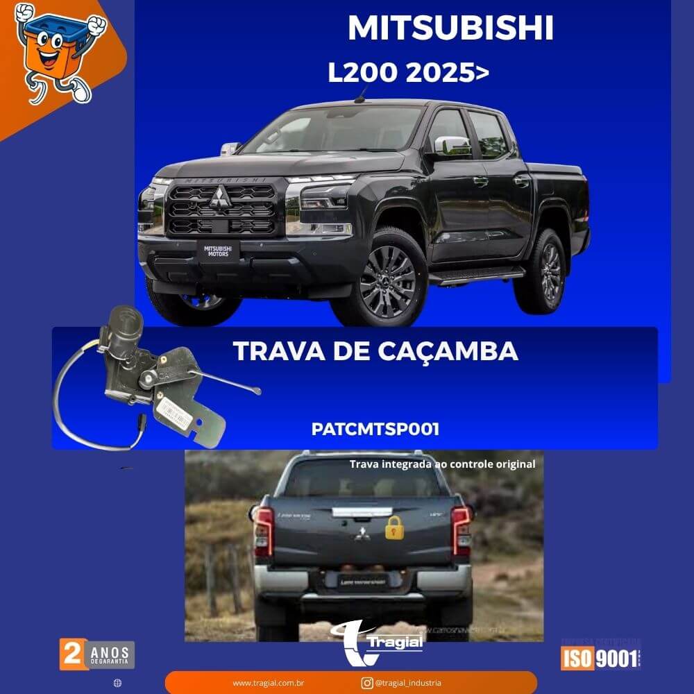 A trava de caçamba para L200 Triton 2025 em diante é o acessório ideal para quem busca mais segurança, praticidade e proteção de carga no dia a dia. Desenvolvida com alto padrão de qualidade, garante o travamento eficiente da caçamba, protegendo seus pertences contra furtos e garantindo mais tranquilidade em qualquer situação. Compatível com a nova Mitsubishi L200 Triton 2025, o sistema oferece instalação precisa, acabamento original e alta durabilidade, mantendo a estética do veículo e agregando valor. Ideal para uso profissional ou pessoal, a trava de caçamba proporciona mais controle e segurança no transporte de cargas, sendo um item indispensável para quem utiliza a picape no trabalho ou na rotina.